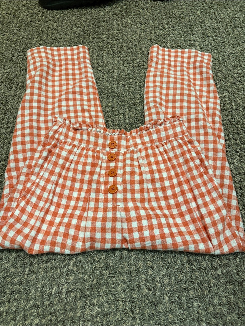 LOFT Orange and White Gingham fake Button-Front Bottoms